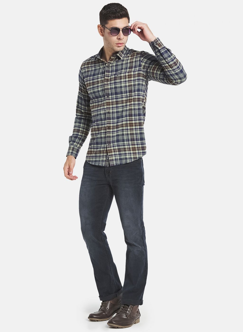 Men Olive Check Shirt