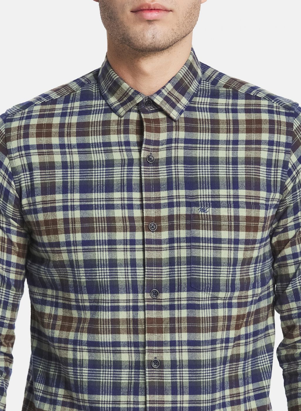 Men Olive Check Shirt