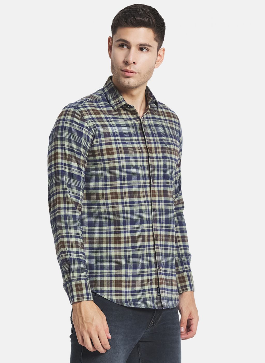 Men Olive Check Shirt