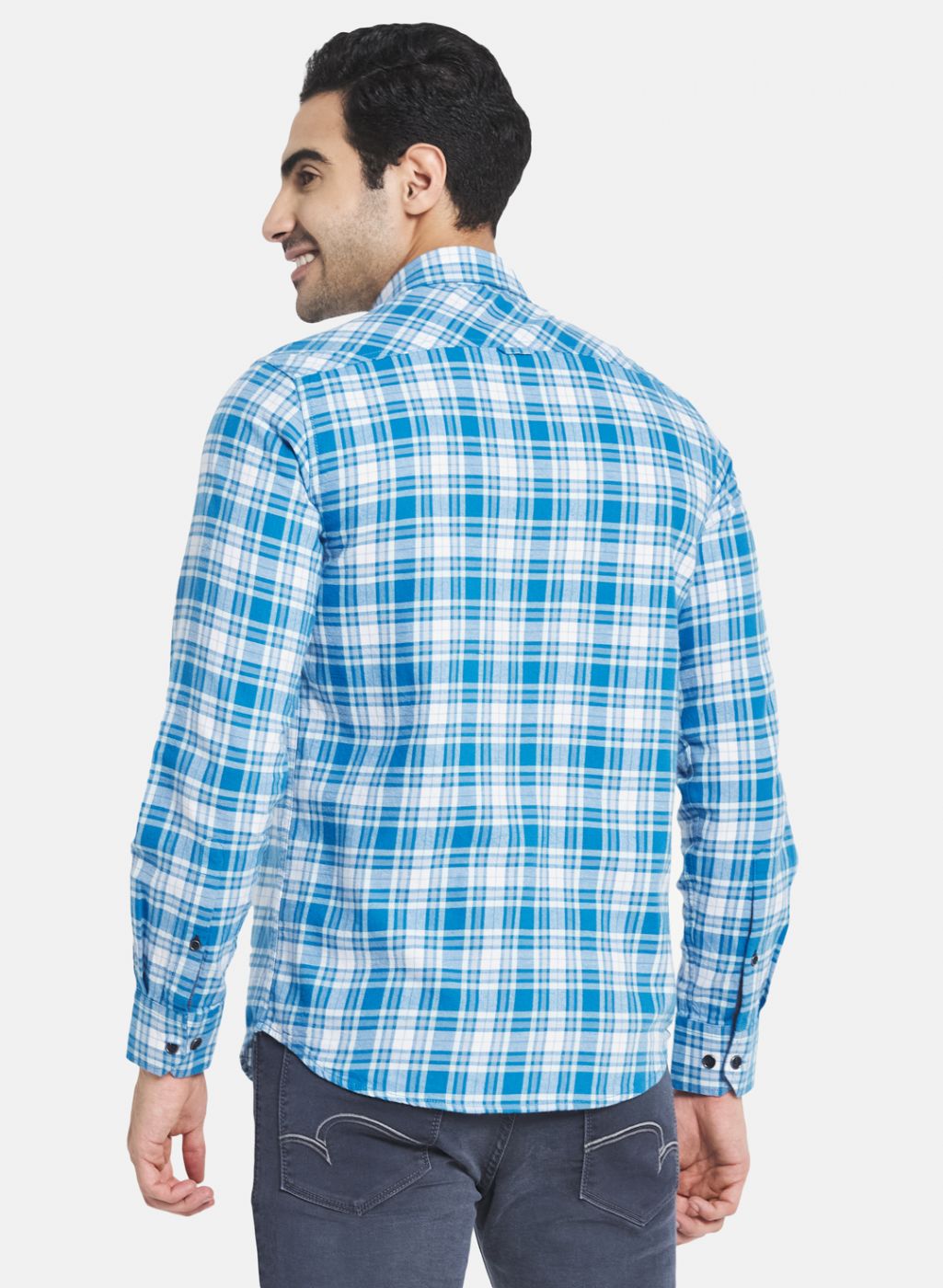 Men Blue Check Shirt