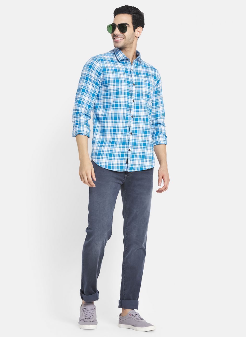 Men Blue Check Shirt