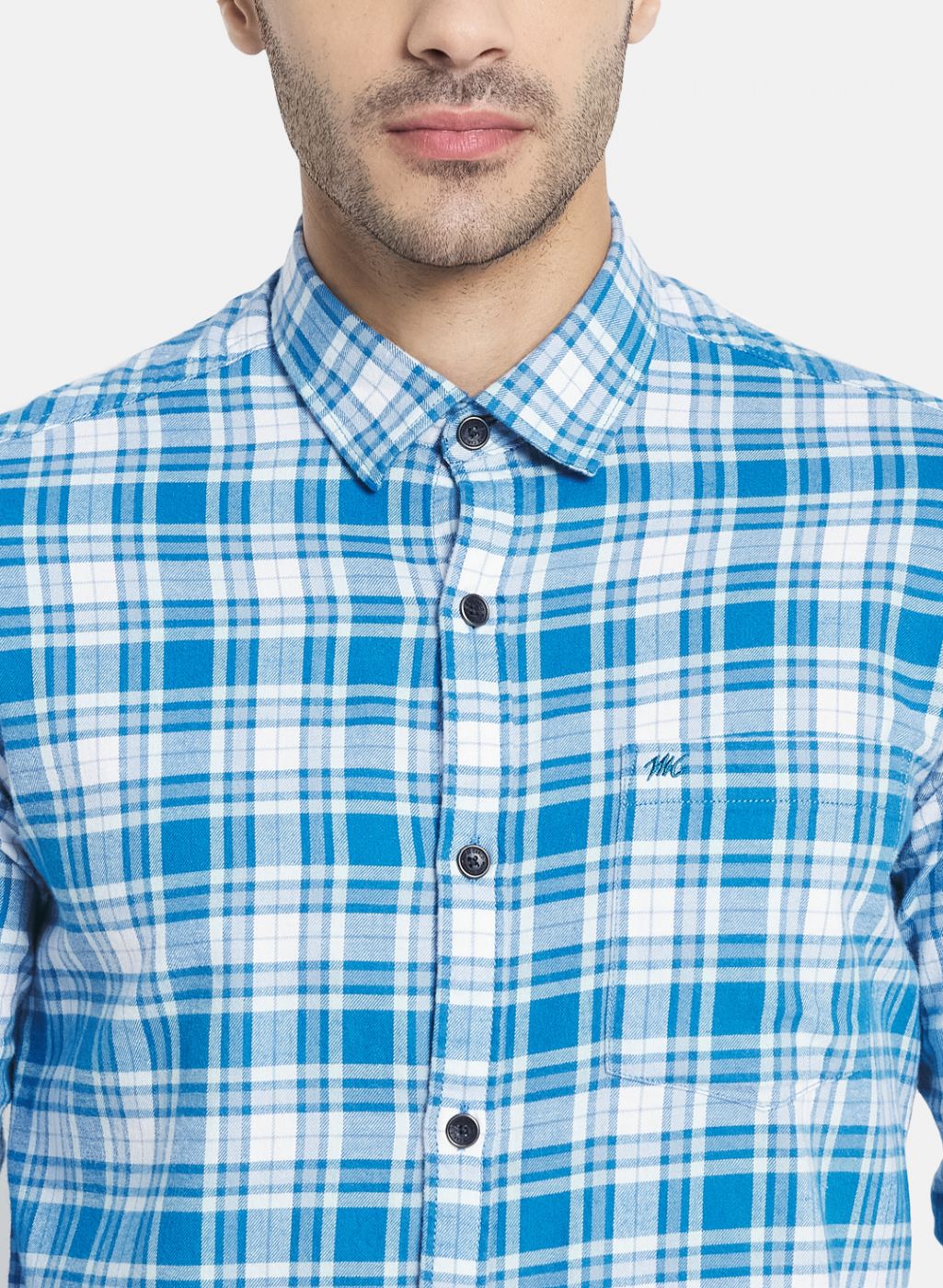 Men Blue Check Shirt