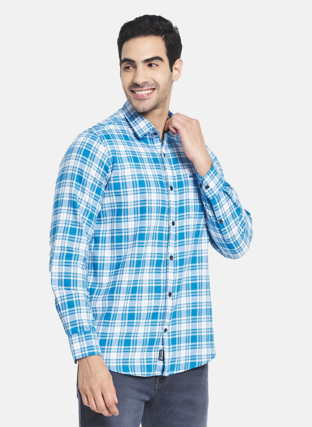 Men Blue Check Shirt