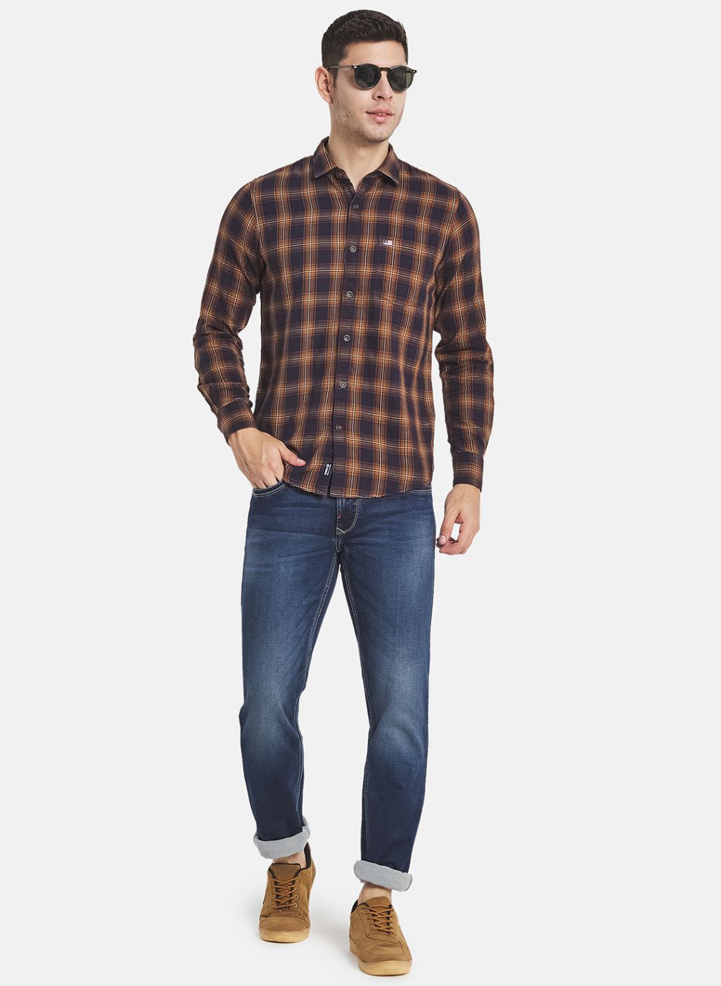 Men Brown Check Shirt