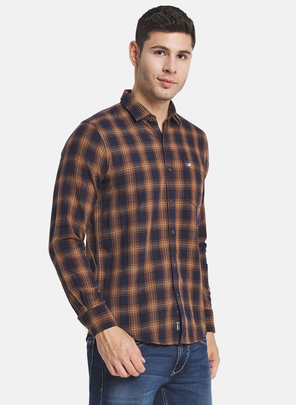 Men Brown Check Shirt