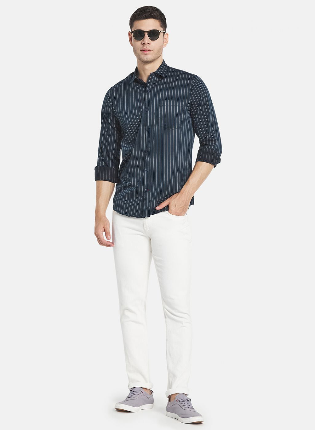 Men NAvy Blue Stripe Shirt