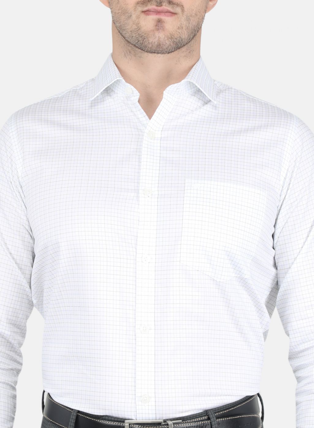 Men White Check Shirt