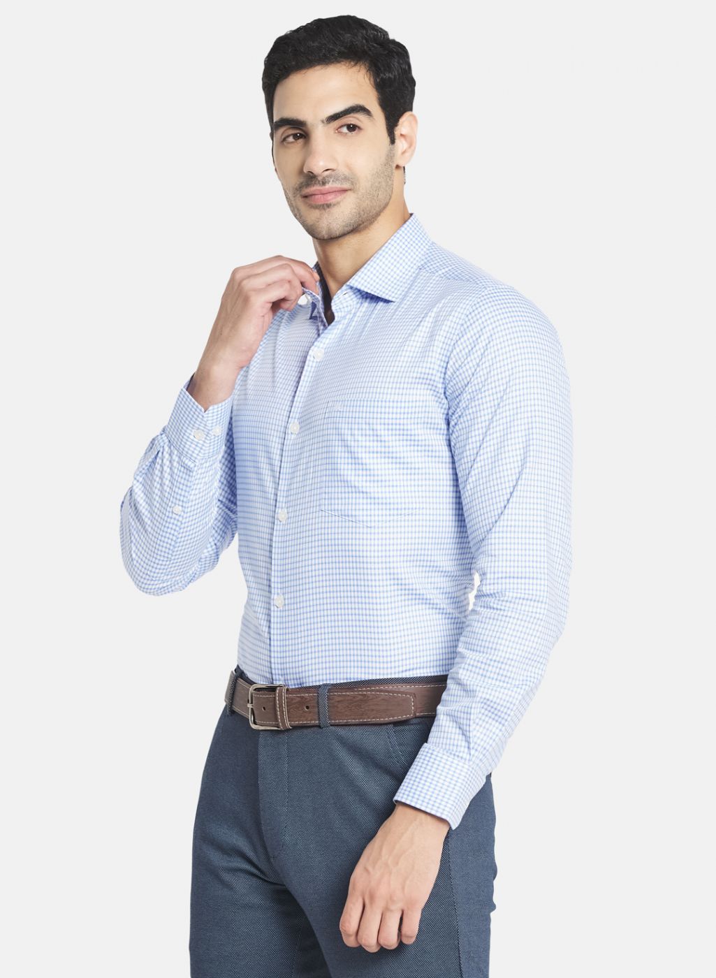 Men Blue Check Shirt