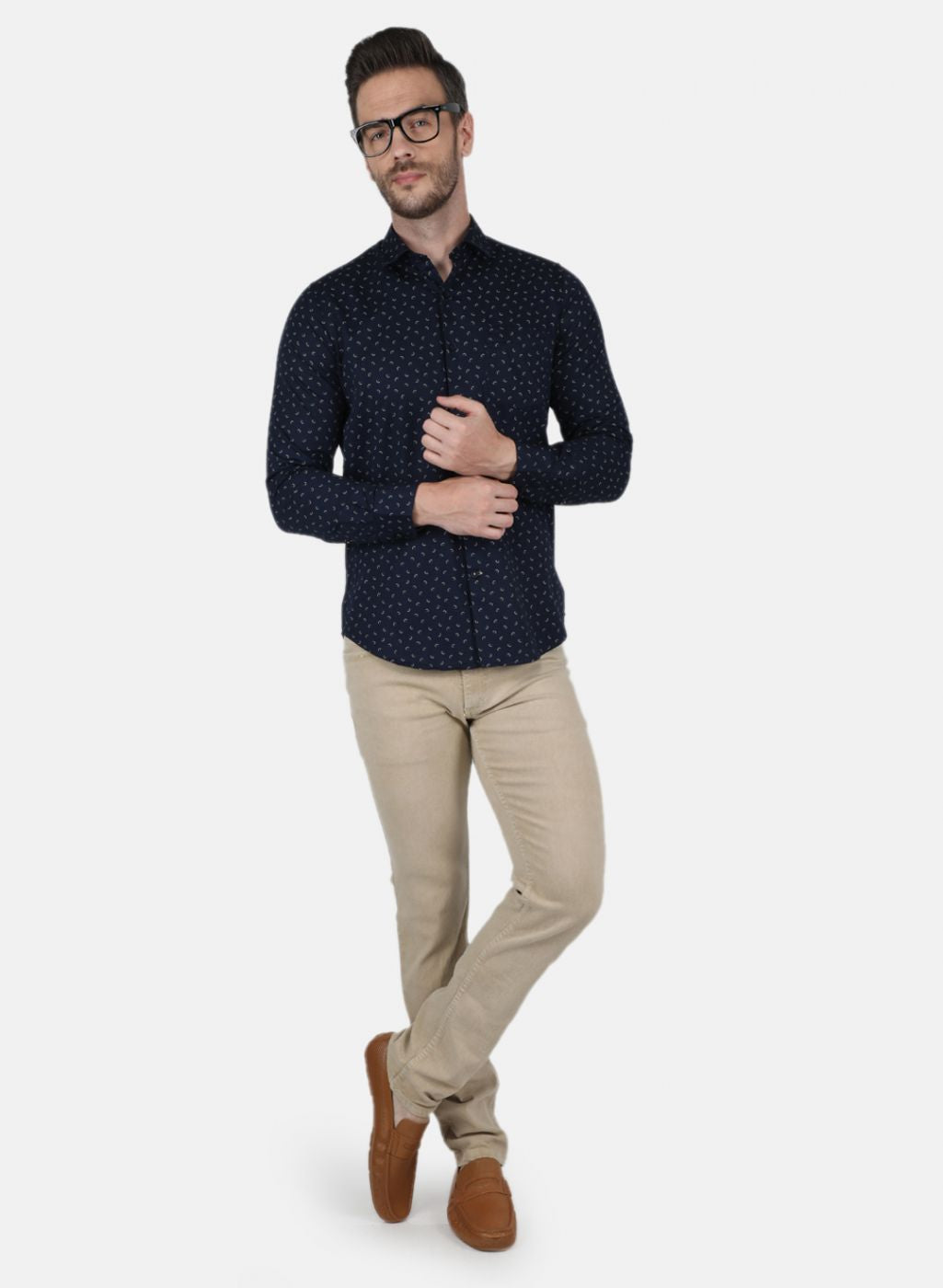 Men NAvy Blue Printed Shirt