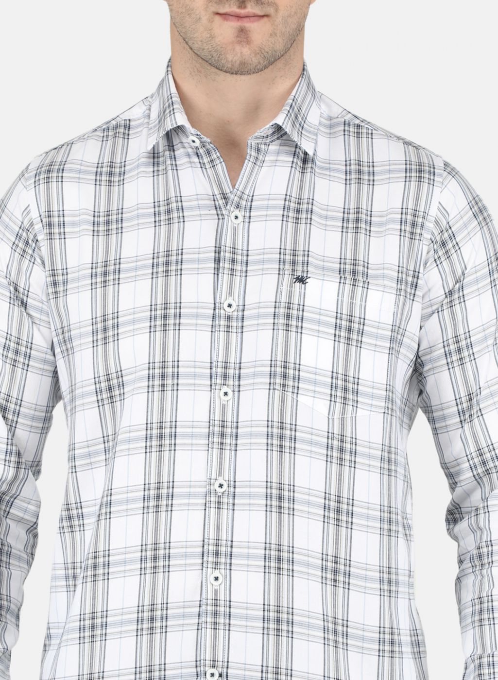 Men White Check Shirt