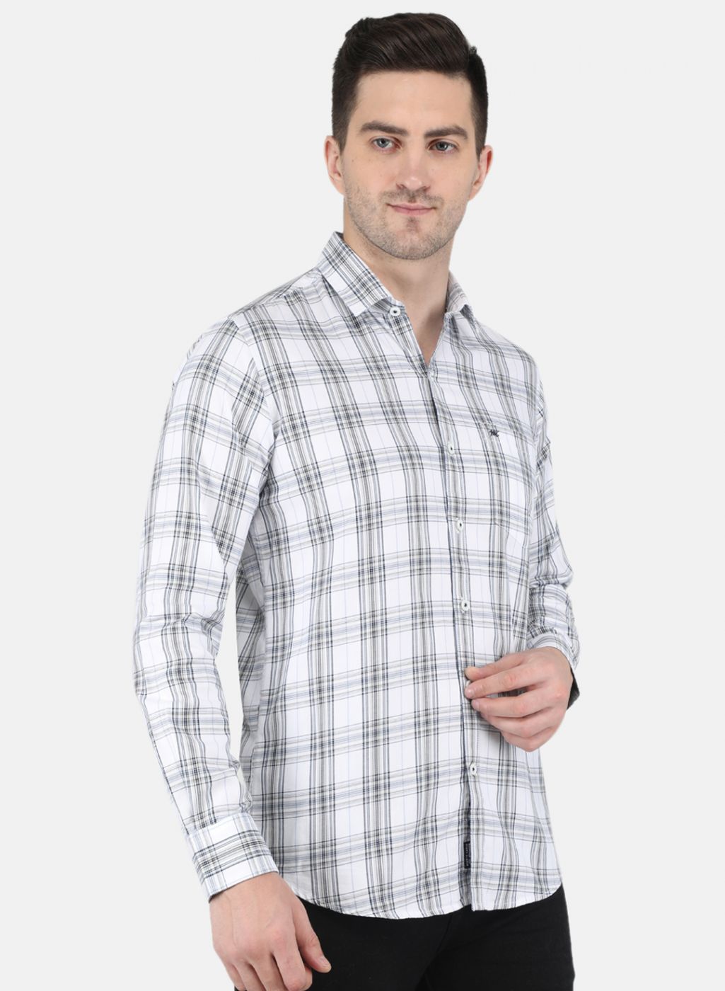 Men White Check Shirt