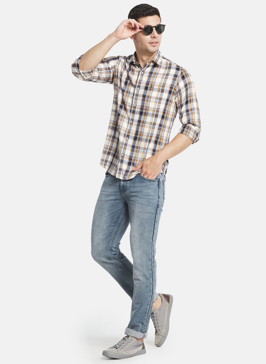 Men NAvy Blue Check Shirt