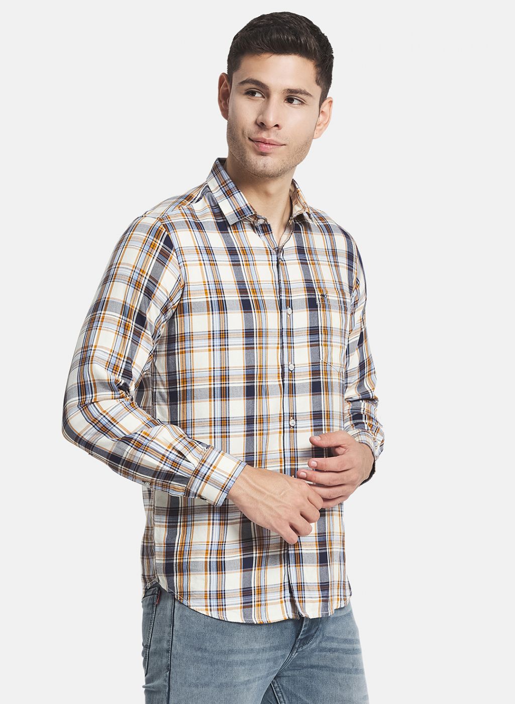 Men NAvy Blue Check Shirt