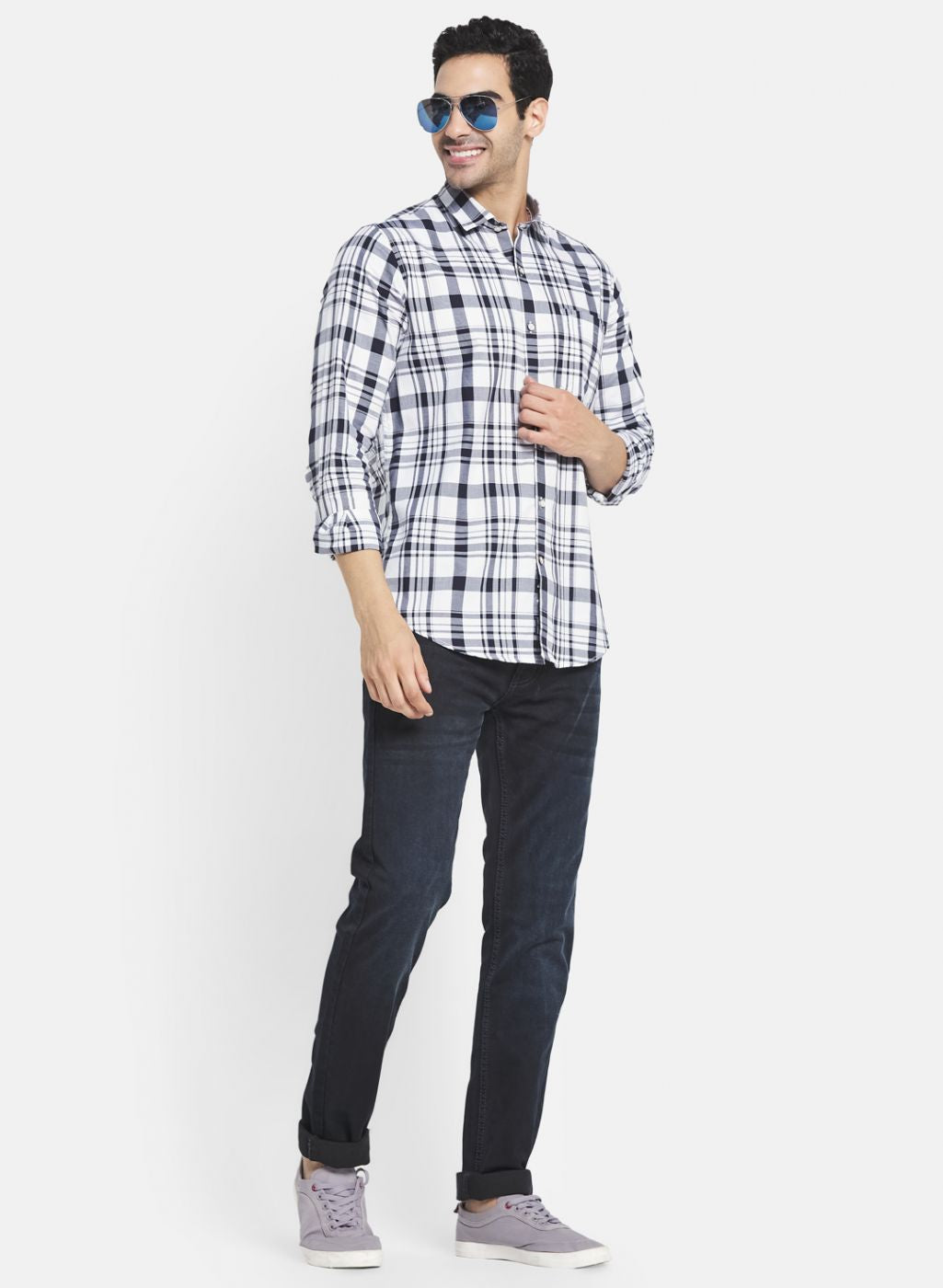 Men White Check Shirt