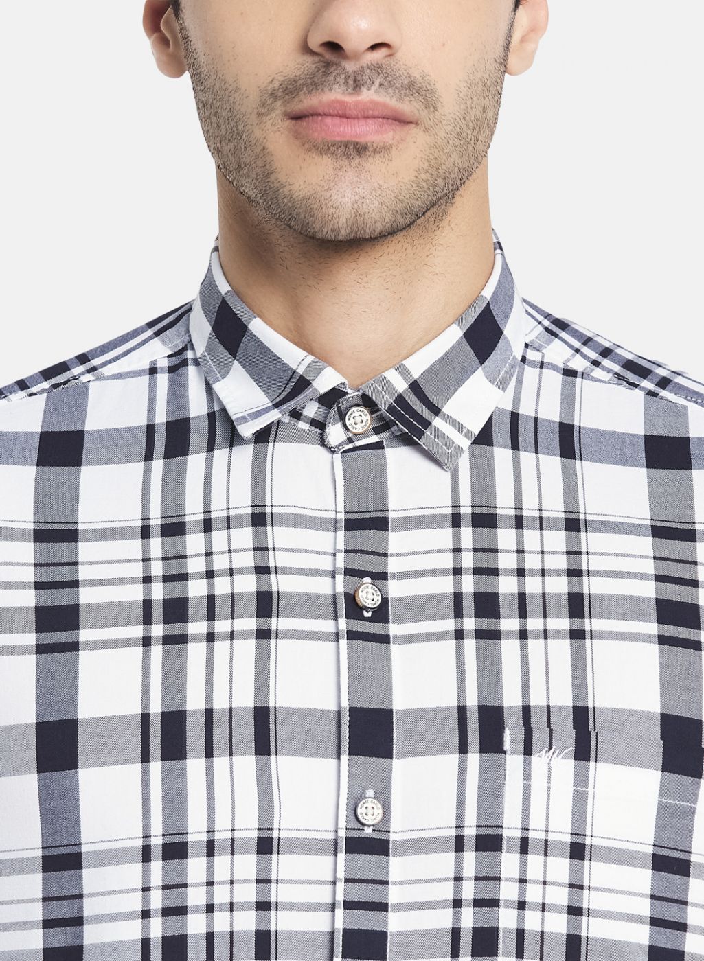 Men White Check Shirt