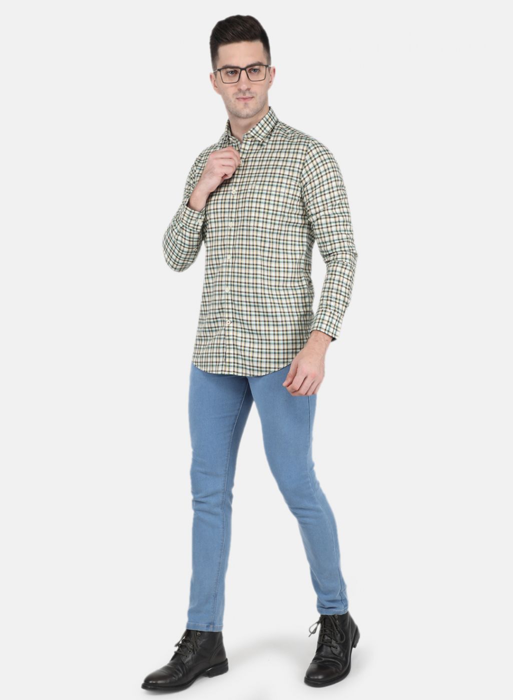 Men Green Check Shirt