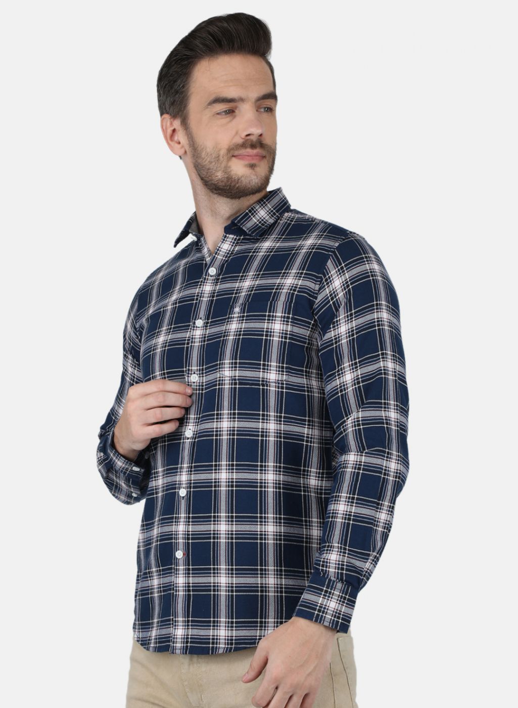 Men Blue Check Shirt