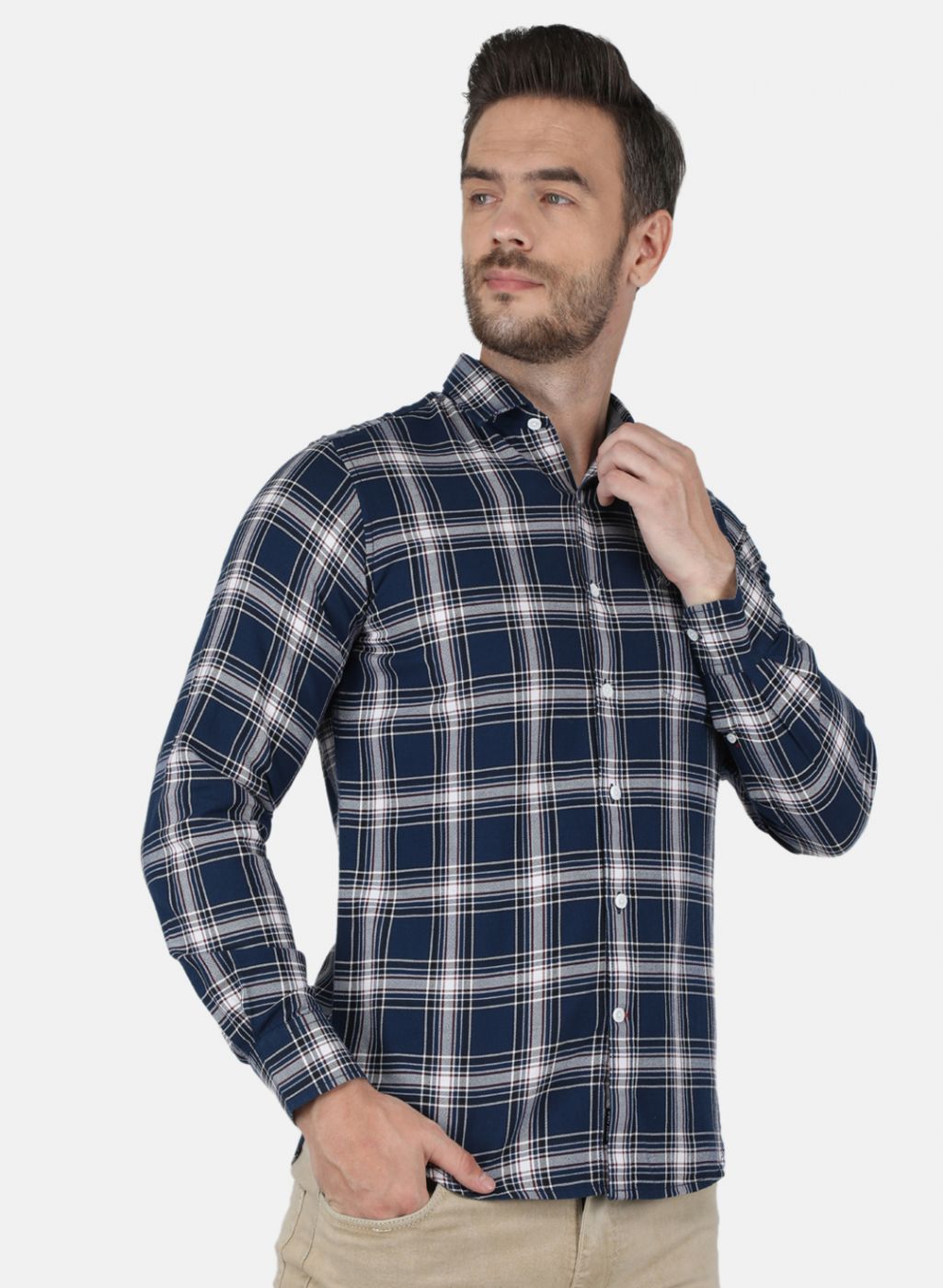 Men Blue Check Shirt