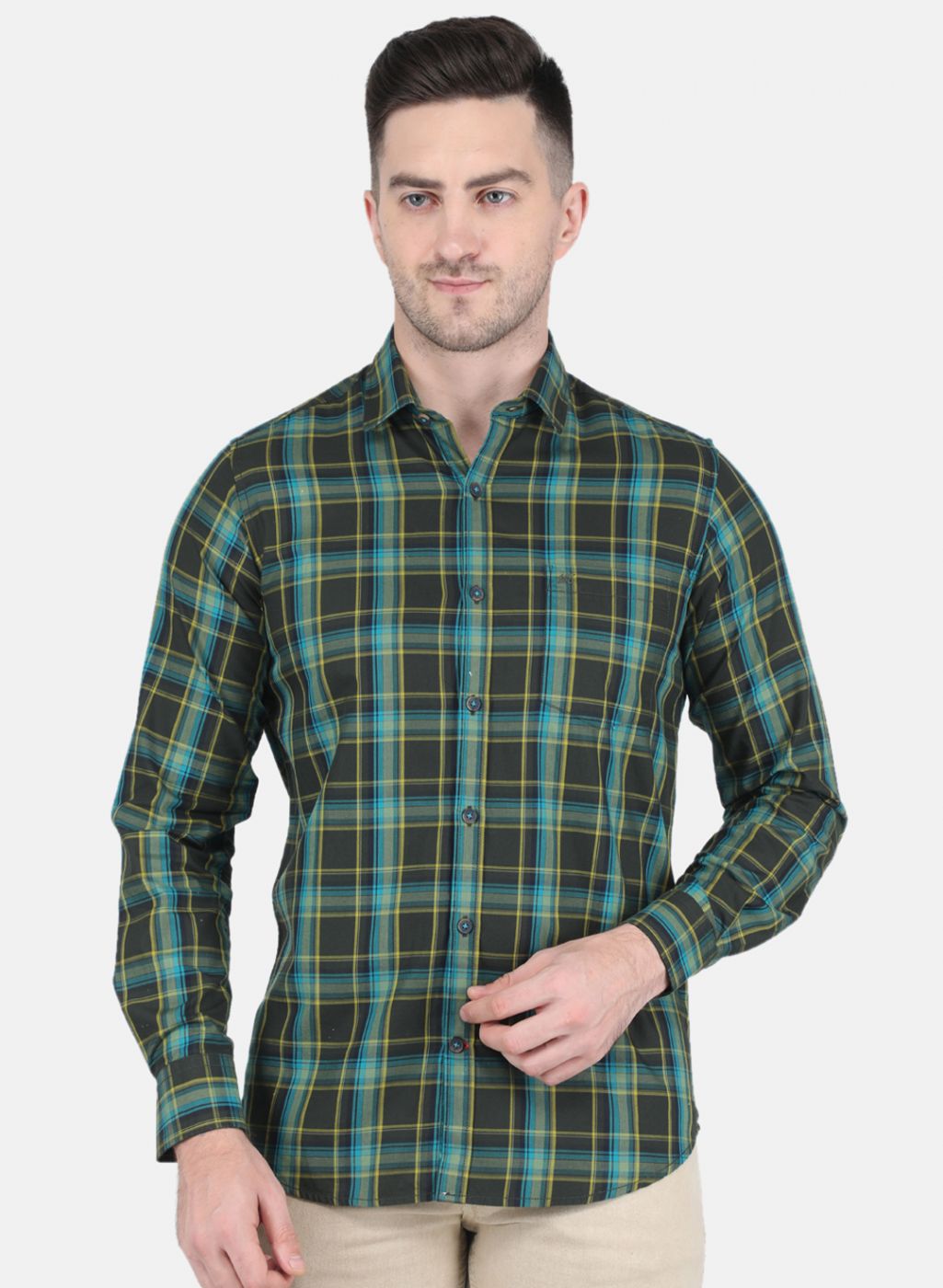 Men Green Check Shirt