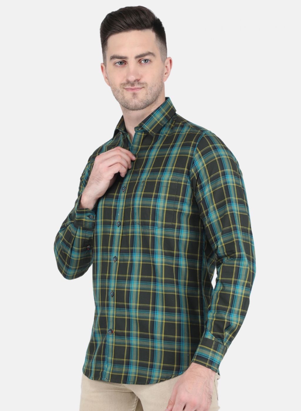 Men Green Check Shirt