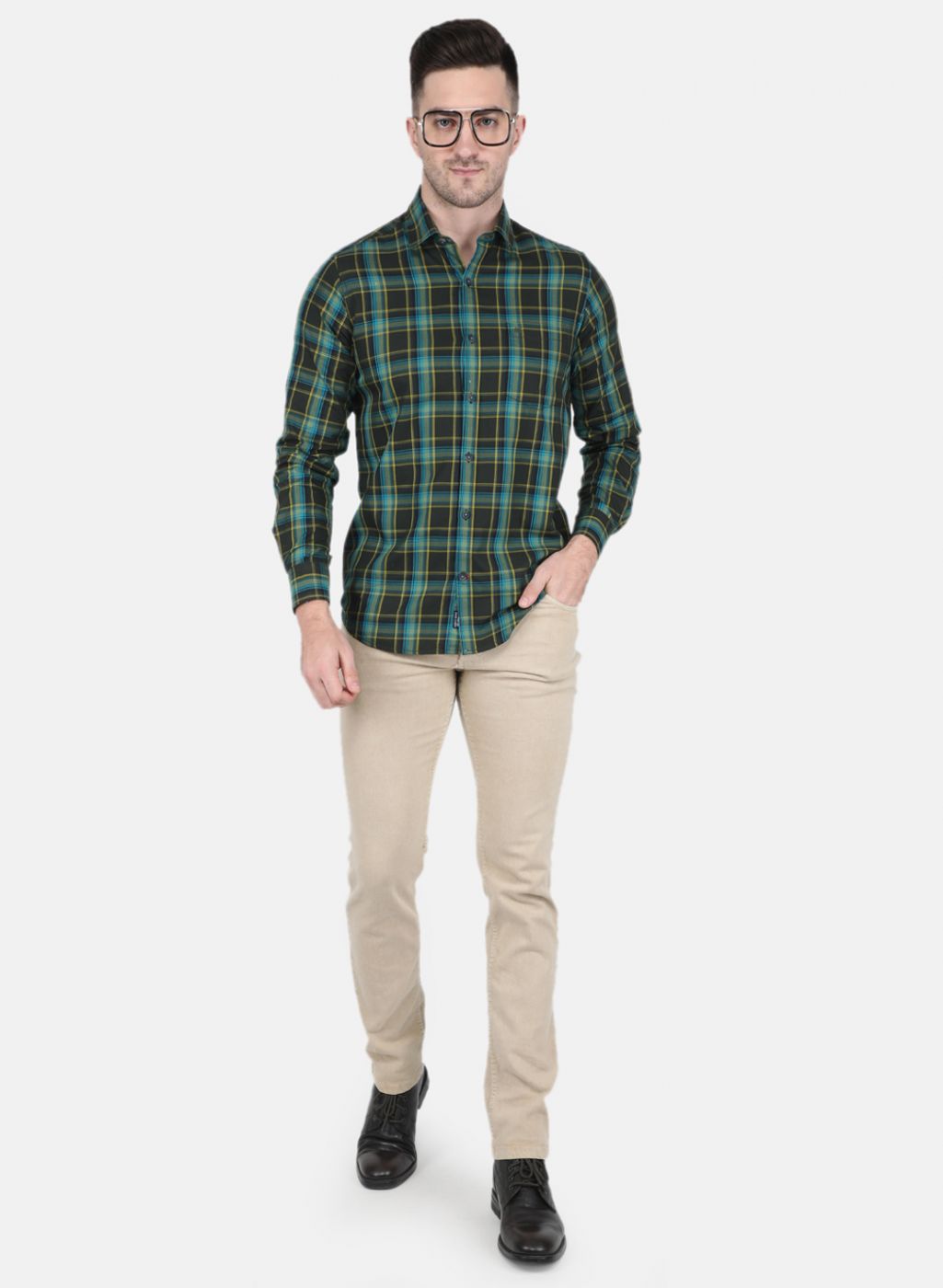 Men Green Check Shirt