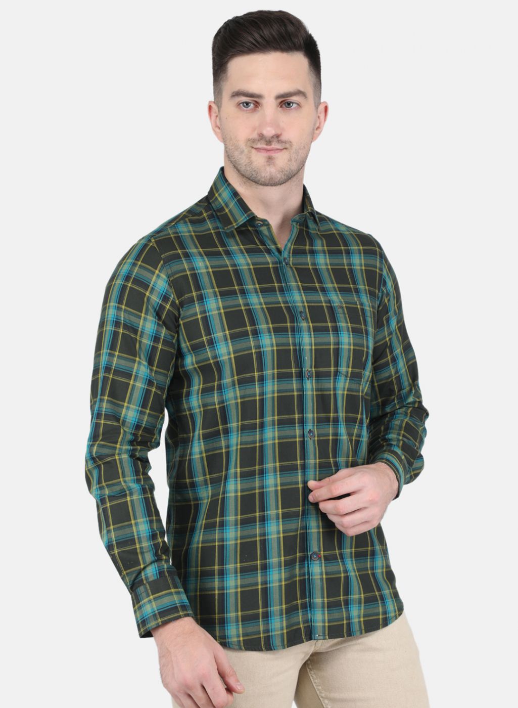 Men Green Check Shirt