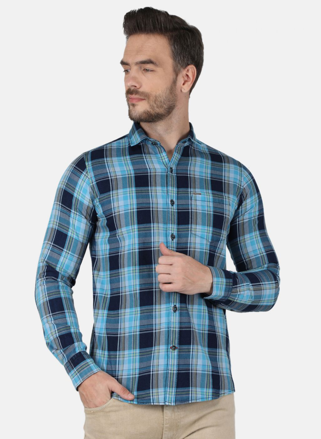 Men Blue Check Shirt