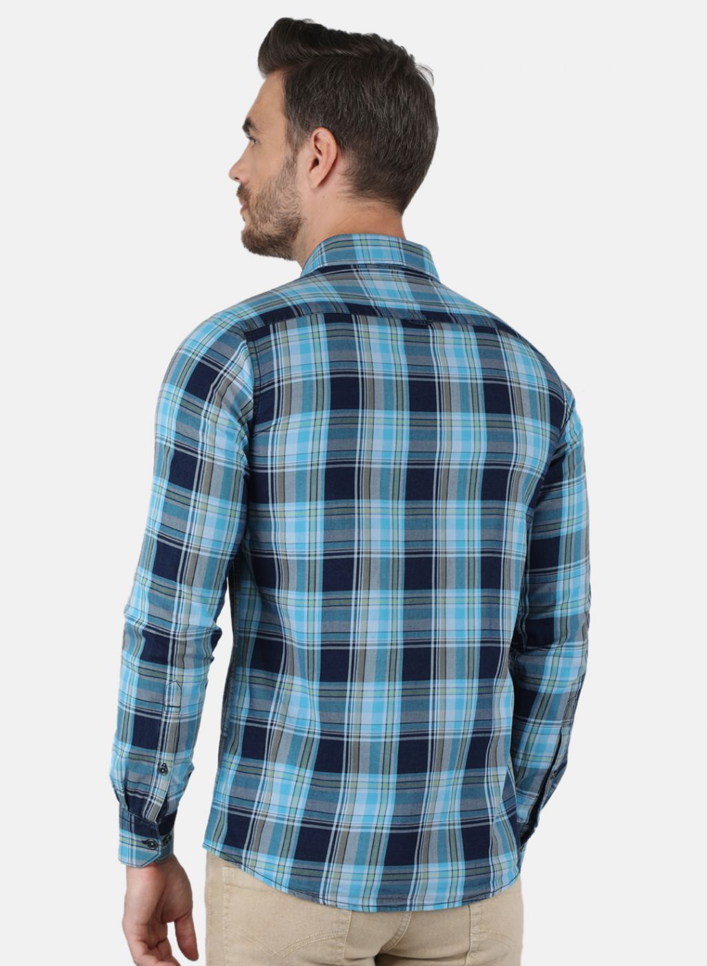 Men Blue Check Shirt