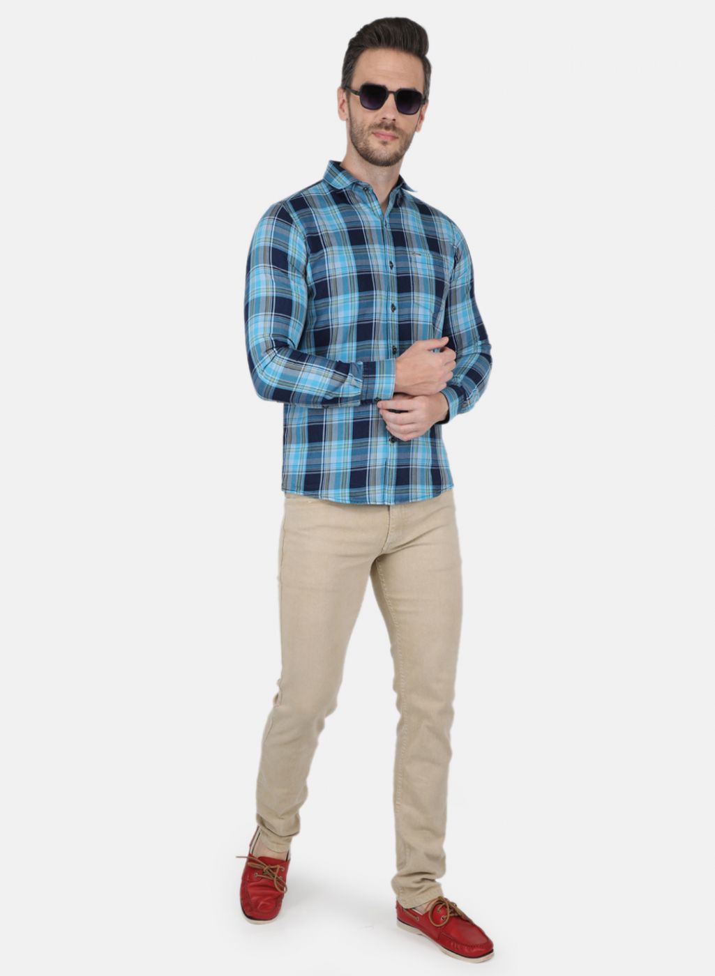 Men Blue Check Shirt