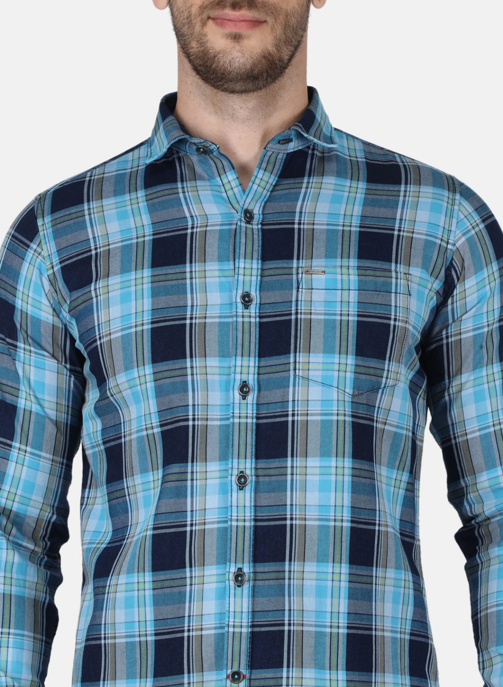 Men Blue Check Shirt