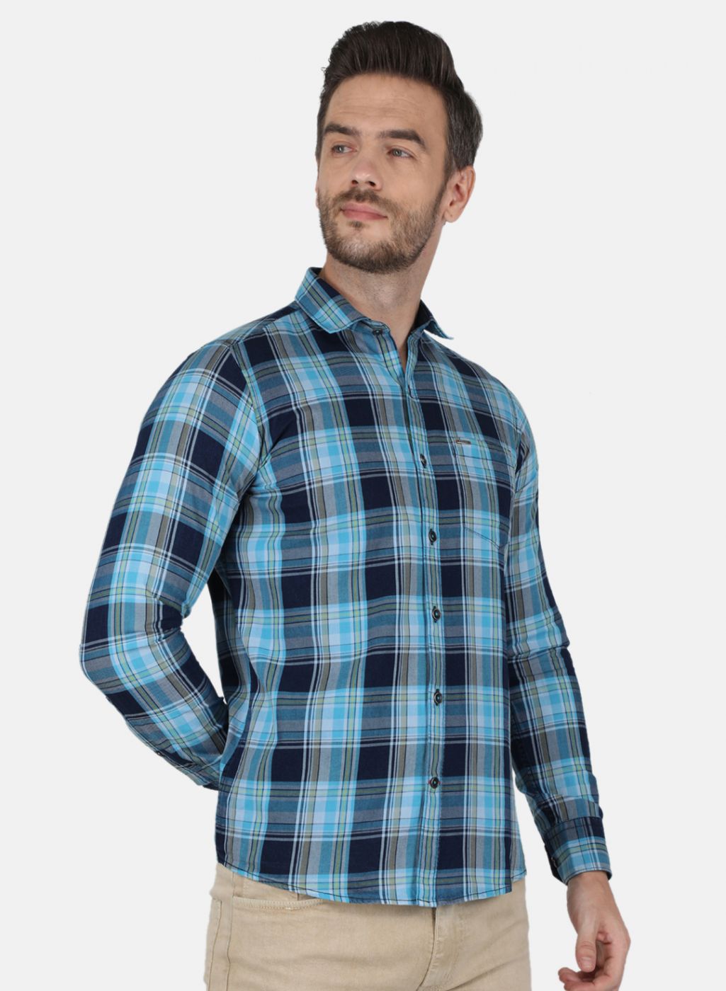 Men Blue Check Shirt