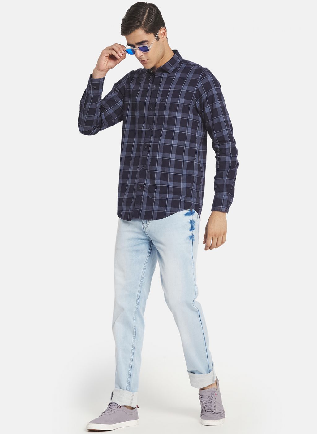 Men Navy Blue Check Shirt