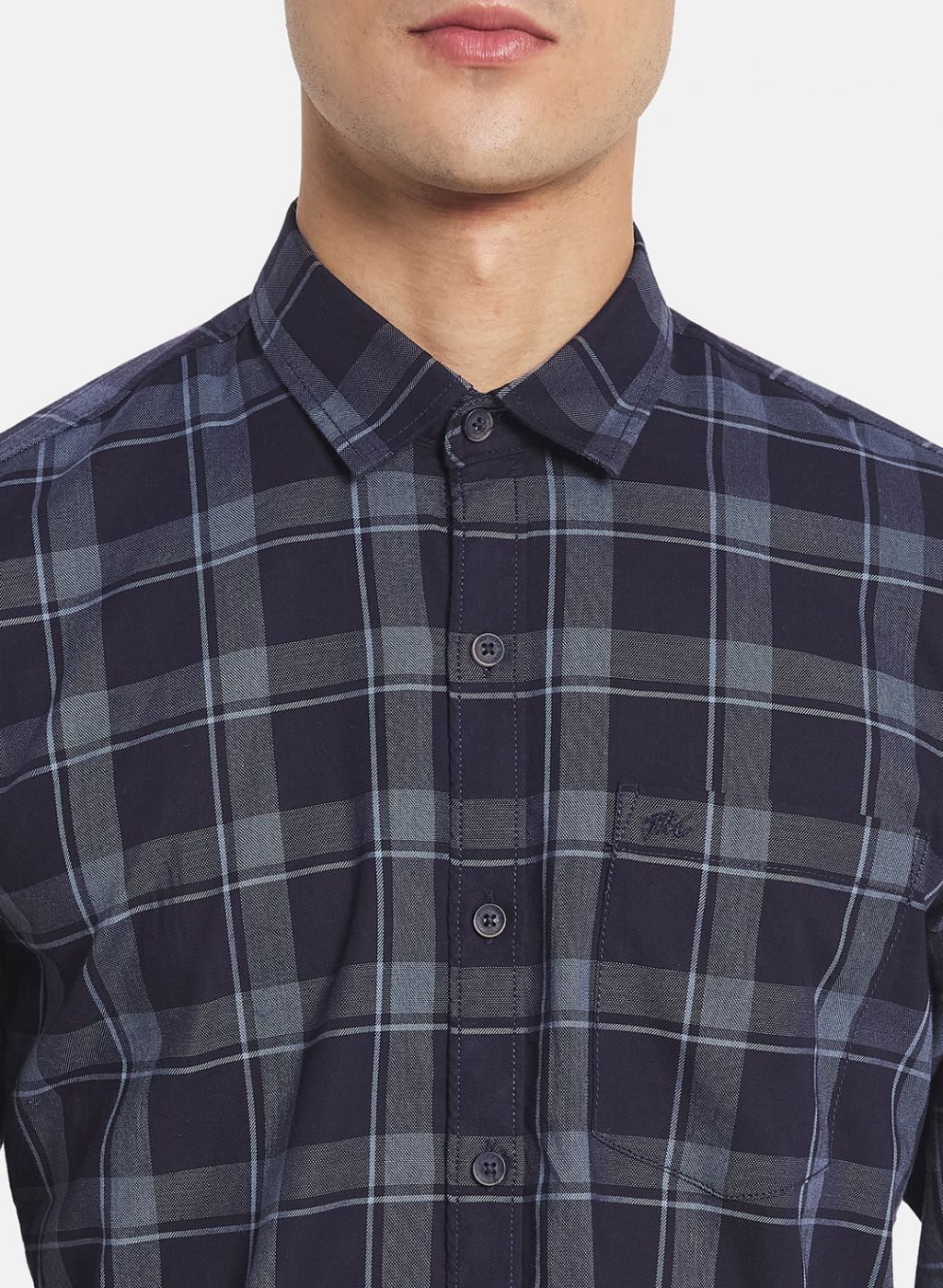 Men Navy Blue Check Shirt