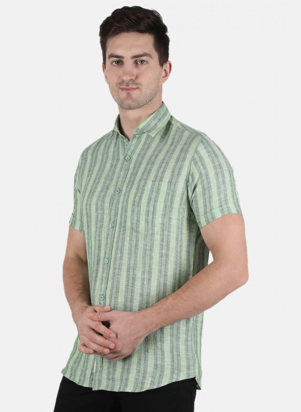 Men Green Stripe Shirt