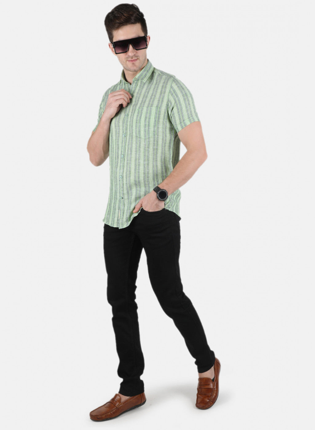 Men Green Stripe Shirt