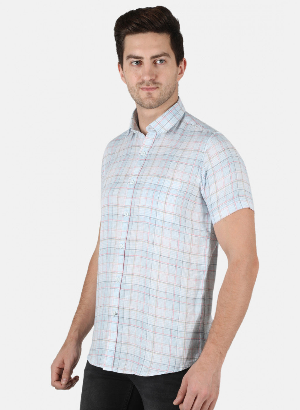 Men Blue Check Shirt