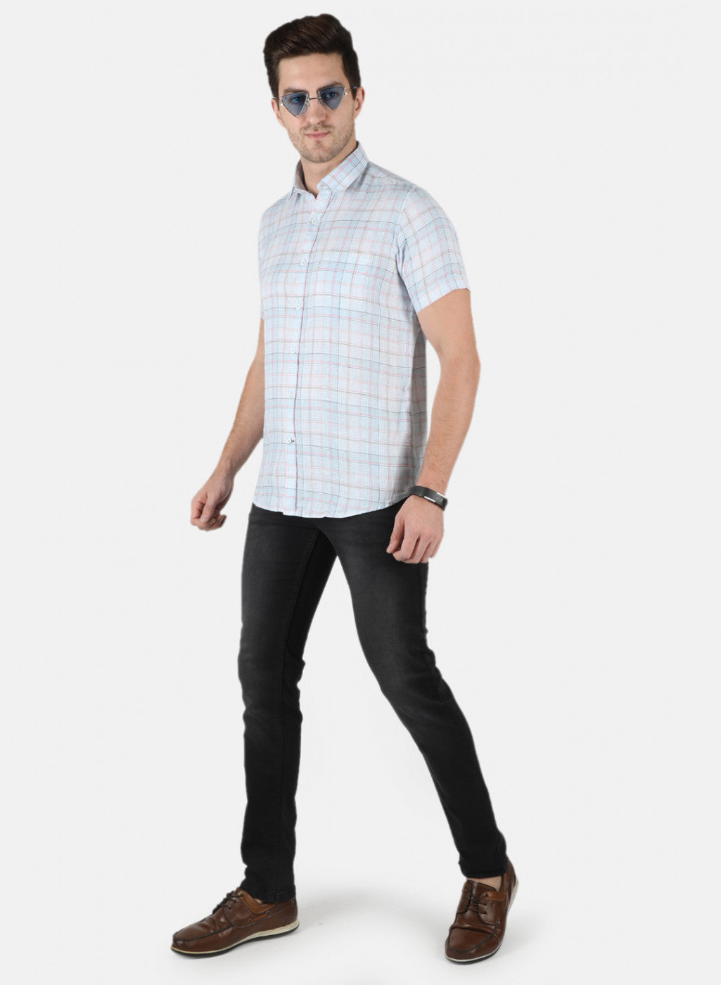 Men Blue Check Shirt