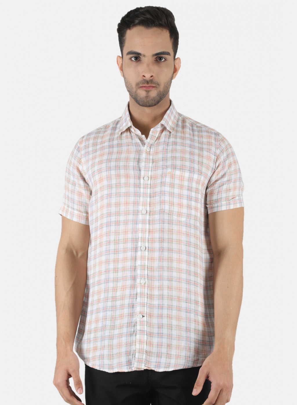 Men Orange Check Shirt