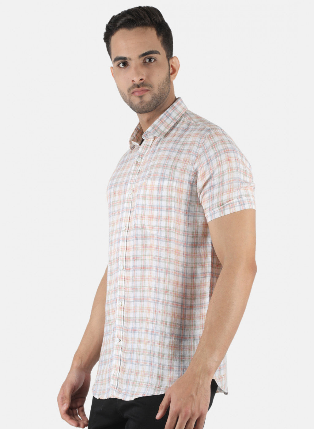 Men Orange Check Shirt