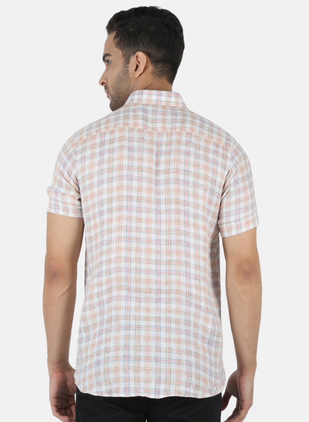 Men Orange Check Shirt