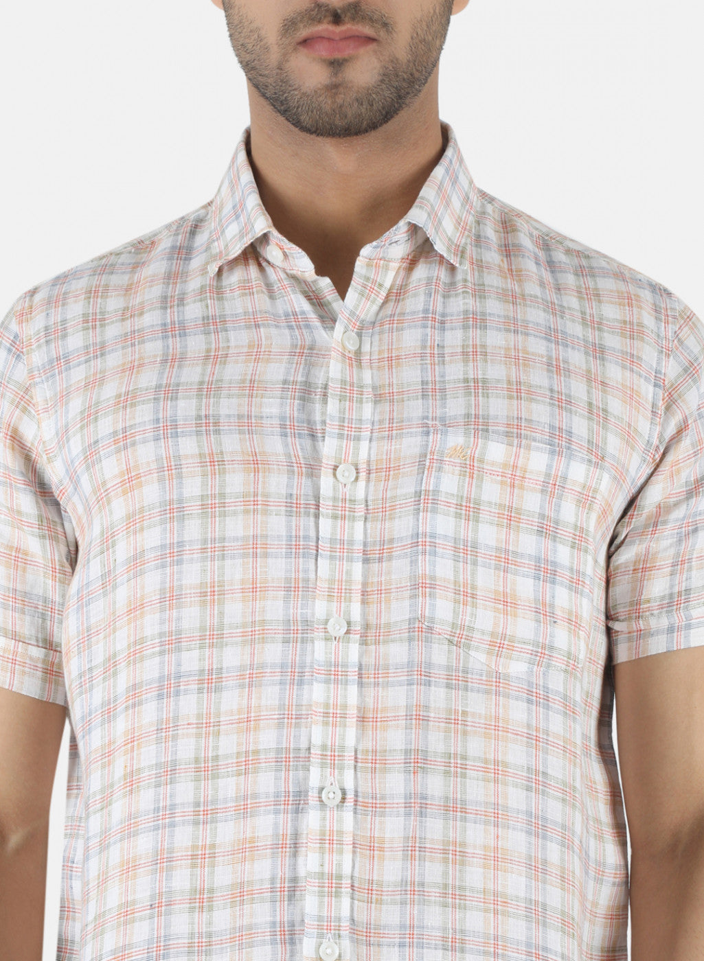 Men Orange Check Shirt