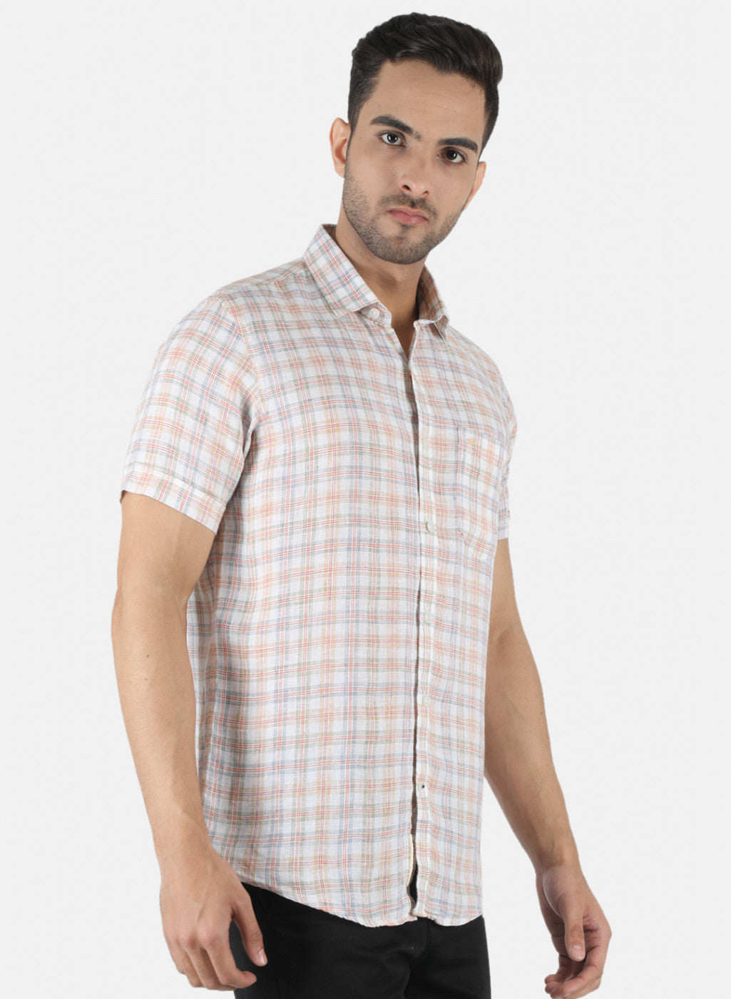 Men Orange Check Shirt