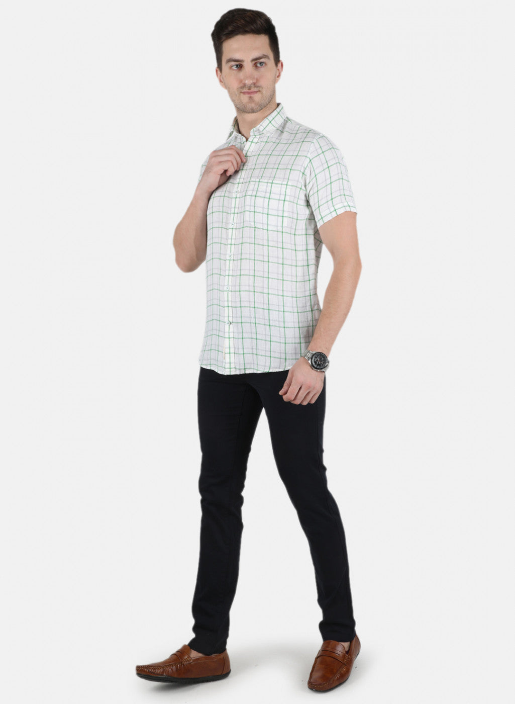 Men Green Check Shirt