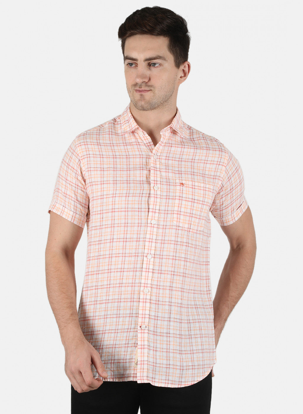 Men Orange Check Shirt