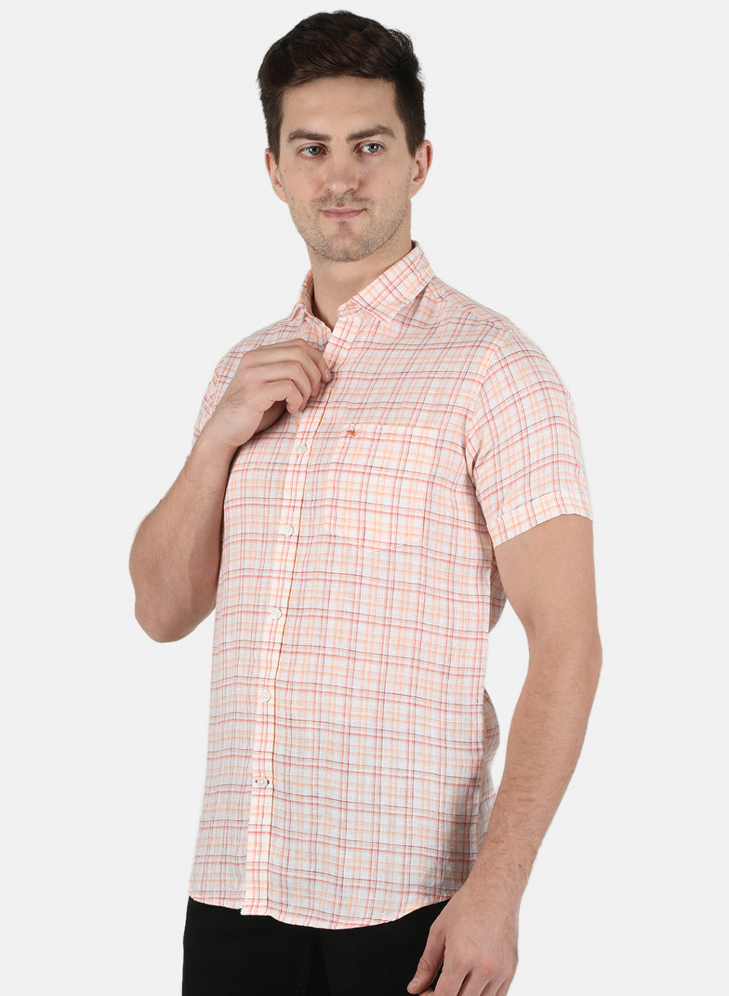 Men Orange Check Shirt