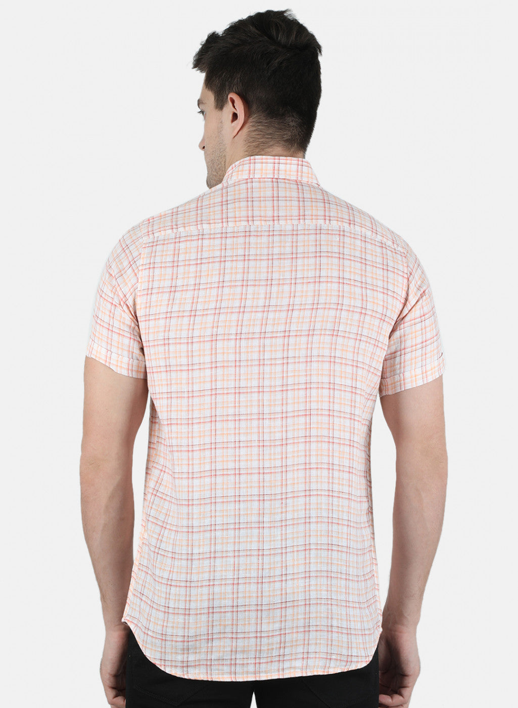 Men Orange Check Shirt