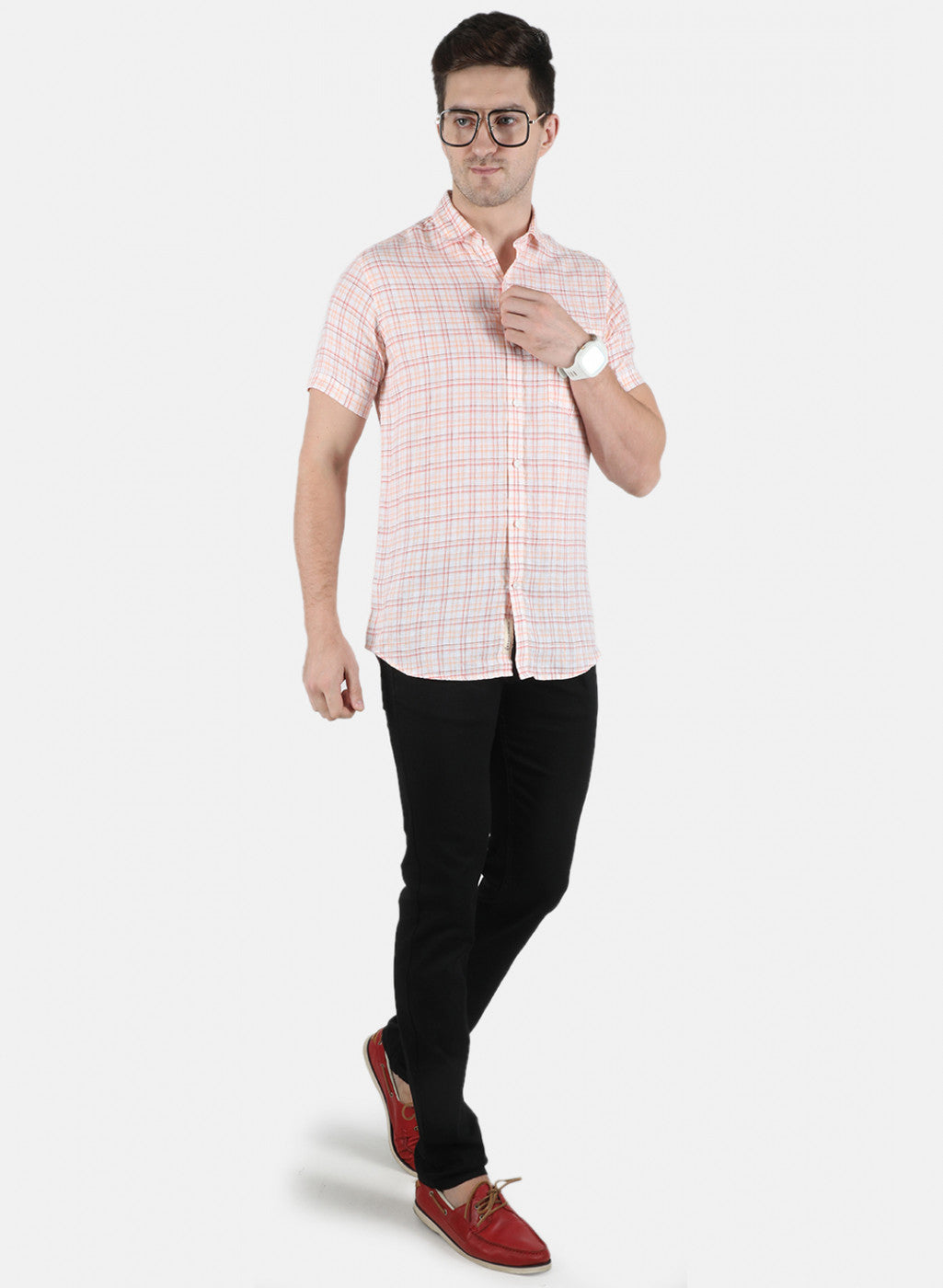 Men Orange Check Shirt