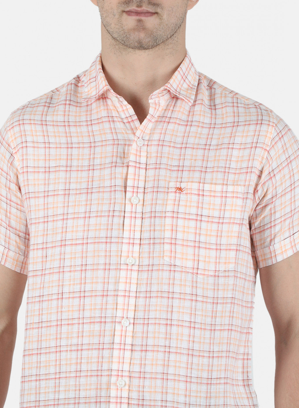 Men Orange Check Shirt