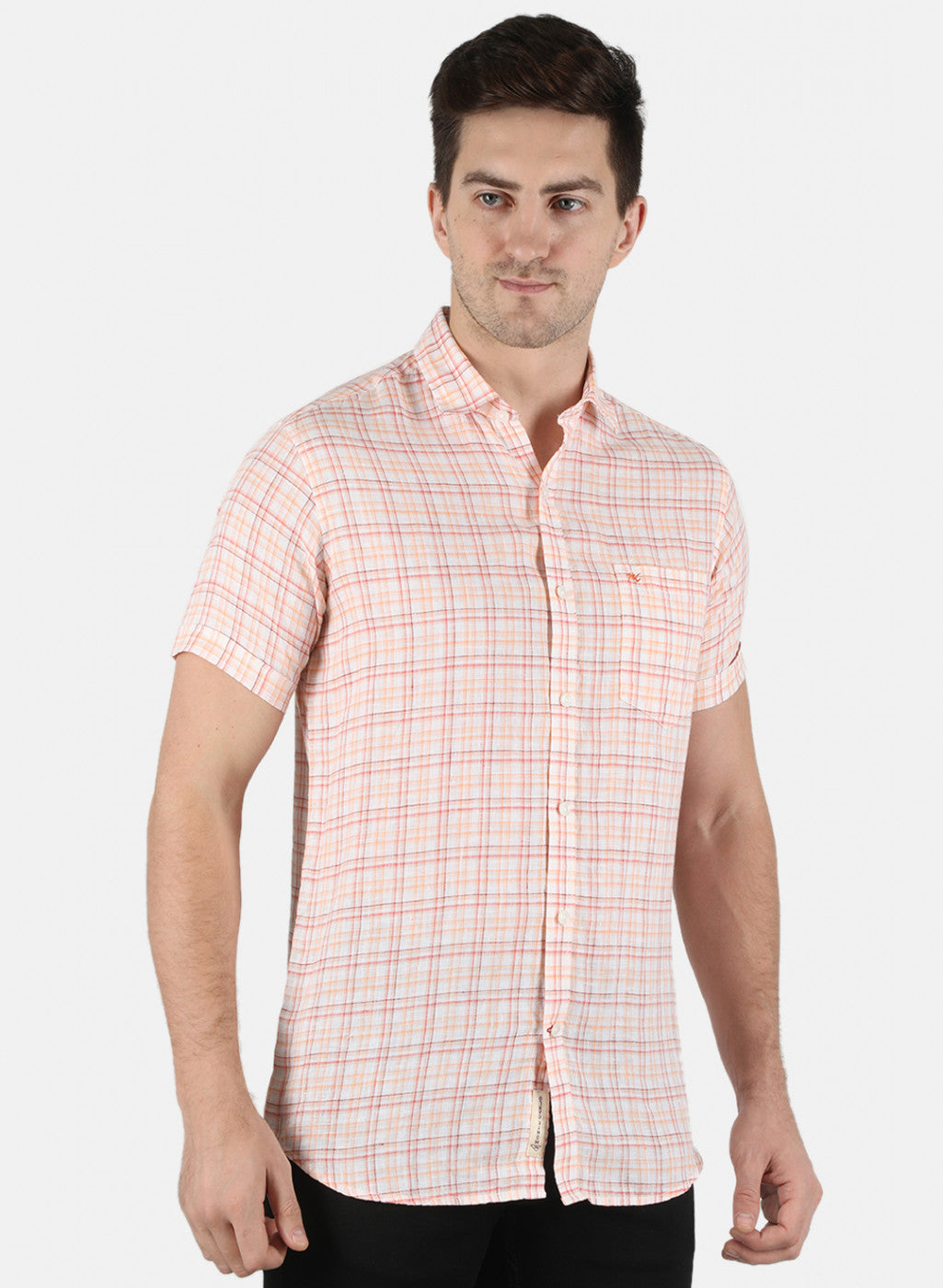 Men Orange Check Shirt