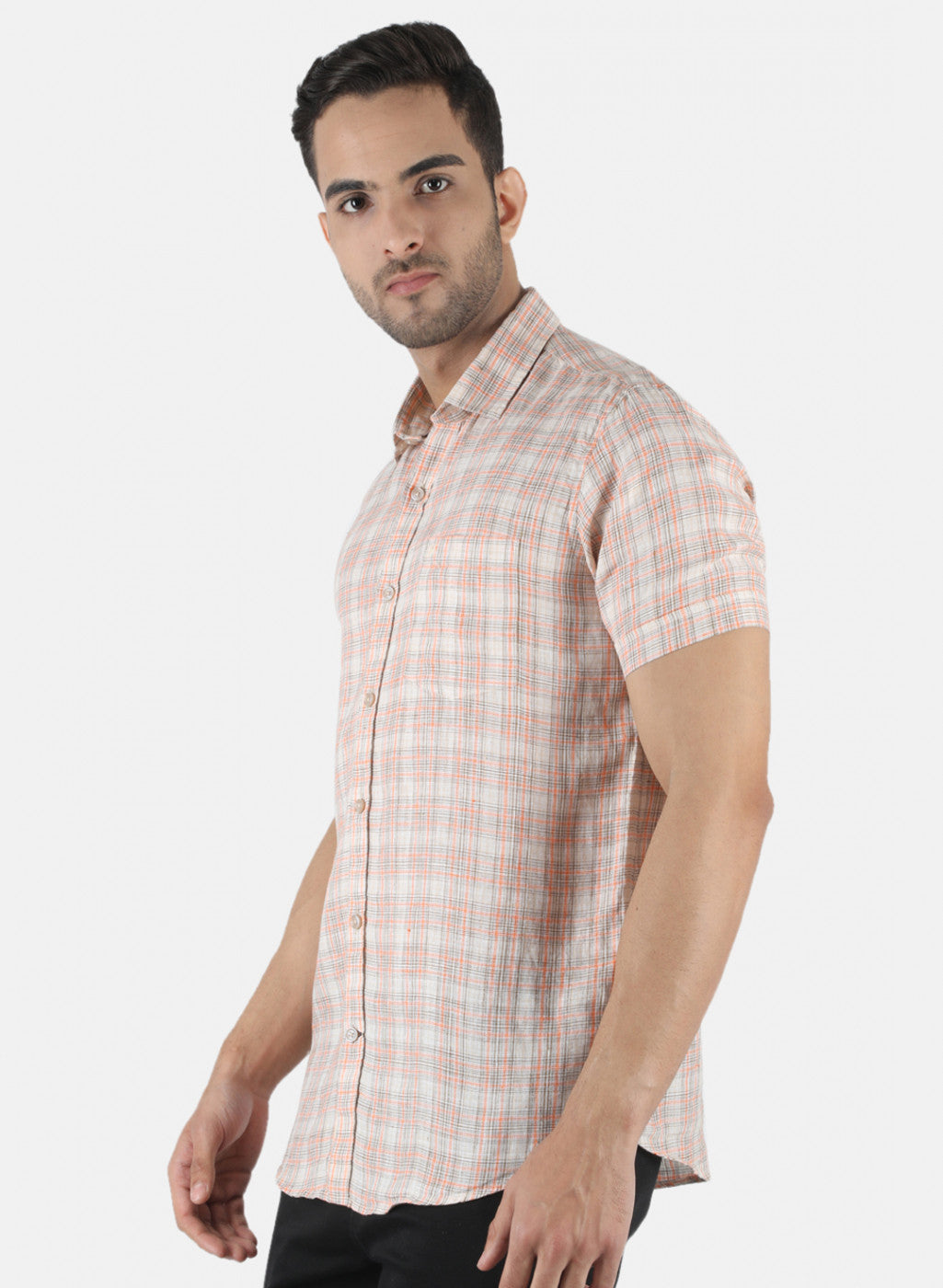 Men Beige Check Shirt